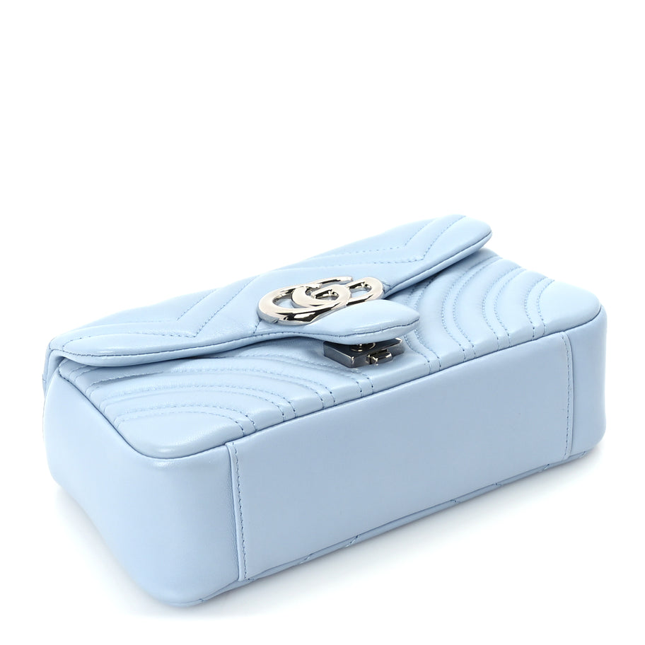 Gucci Lambskin Matelasse Small GG Marmont Shoulder Bag Light Blue Image 3