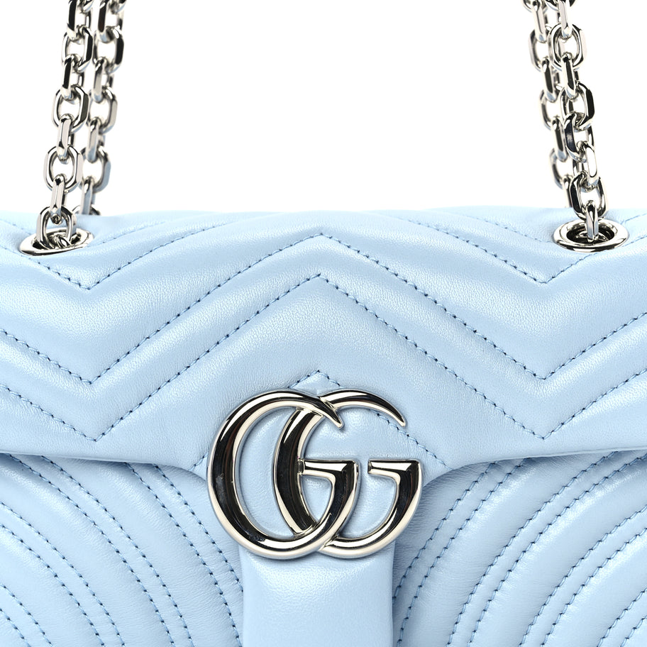 Gucci Lambskin Matelasse Small GG Marmont Shoulder Bag Light Blue Image 6