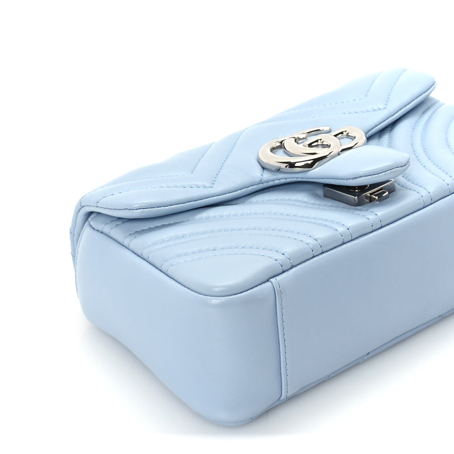 Gucci Lambskin Matelasse Small GG Marmont Shoulder Bag Light Blue Image 7