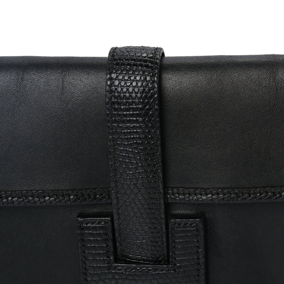 Hermes Swift Lizard Varanus Niloticus Jige Elan Touch 29 Clutch  Black Image 8