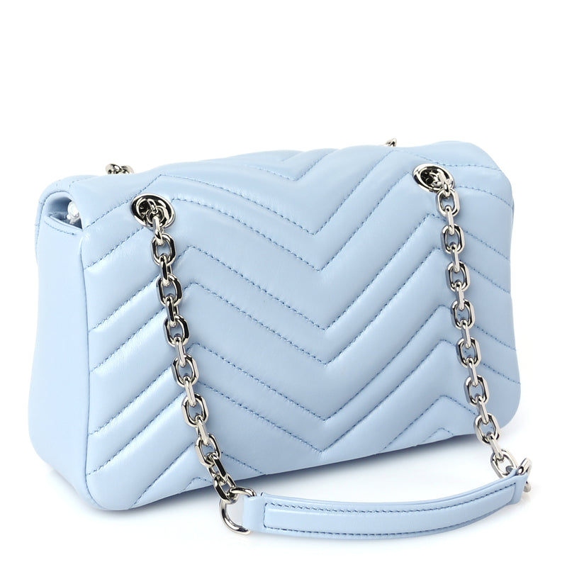  Gucci Lambskin Matelasse Small GG Marmont Shoulder Bag  Porcelain Light Blue