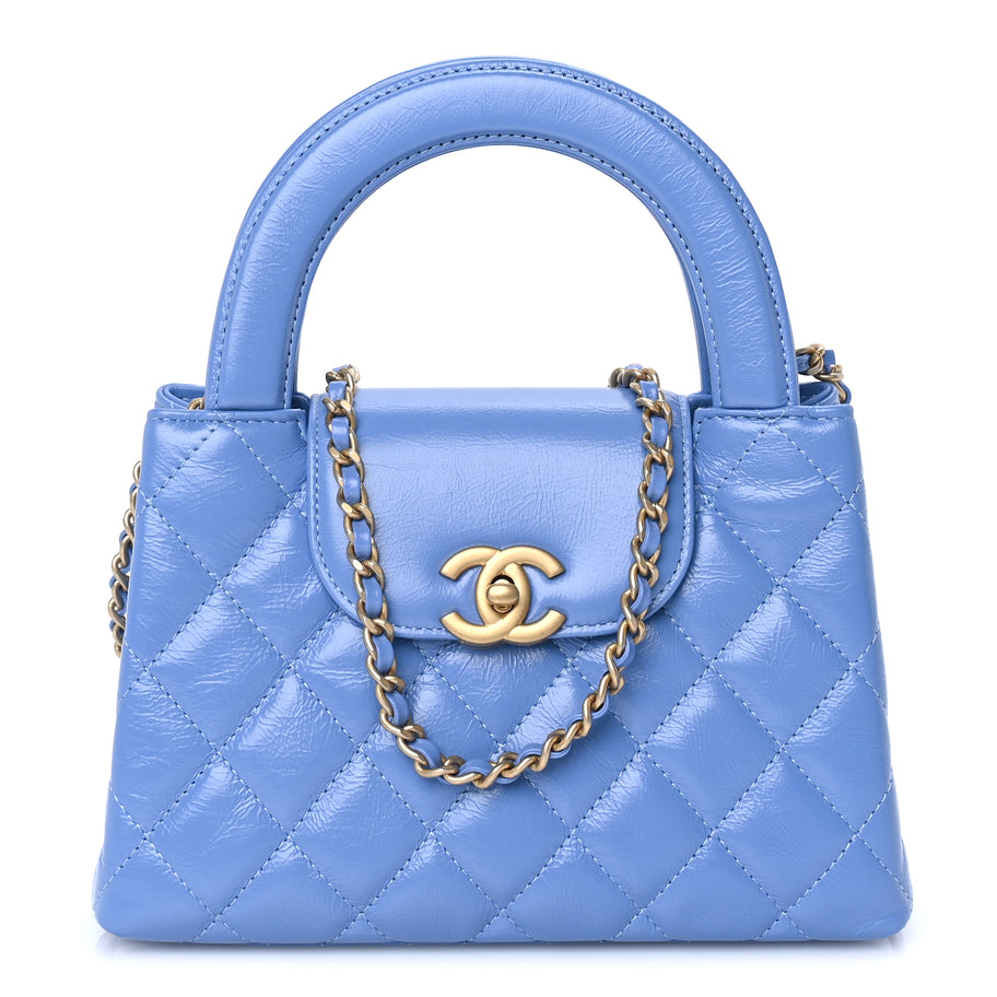 Chanel Shiny Aged Calfskin Quilted Nano Kelly Shopper Blue Blue Image 1