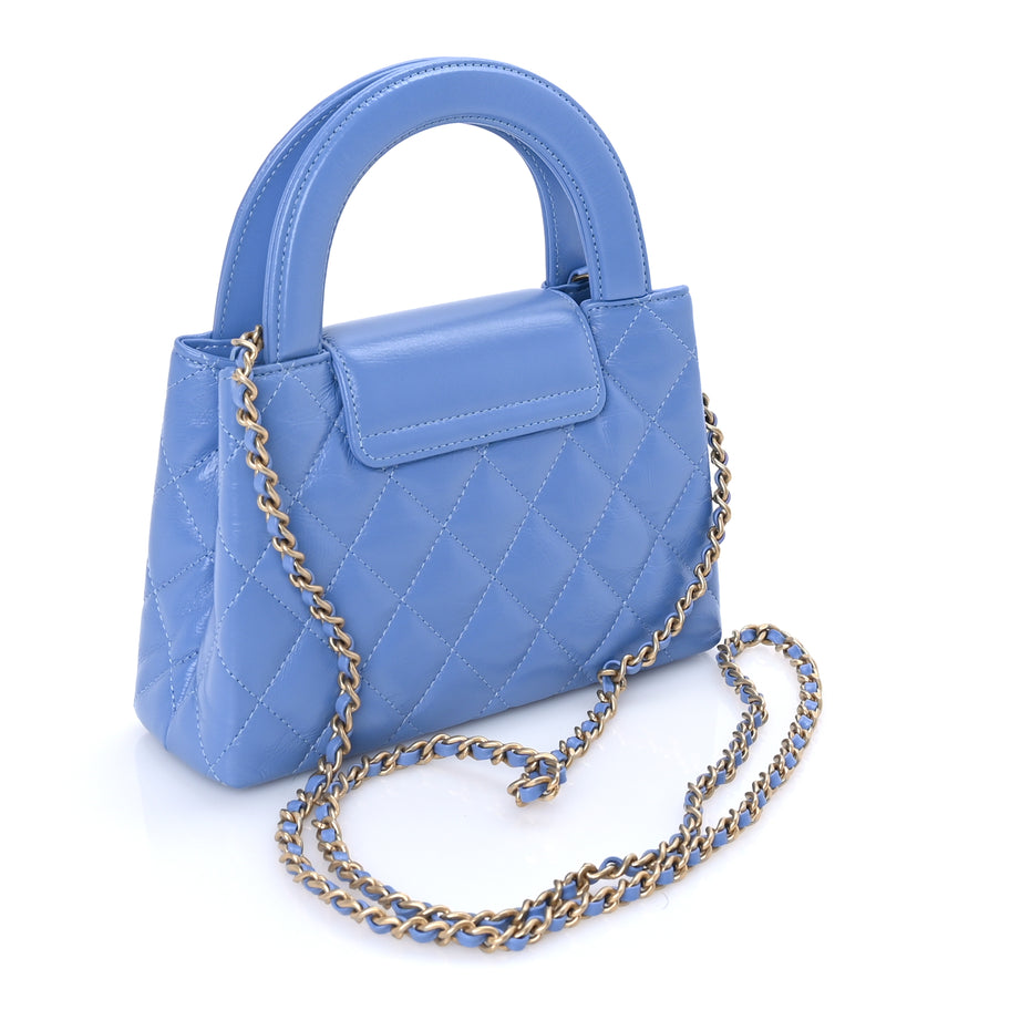Chanel Shiny Aged Calfskin Quilted Nano Kelly Shopper Blue Blue Image 2