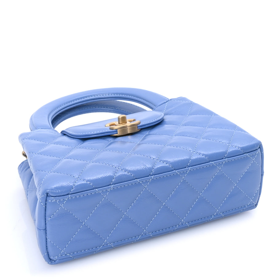 Chanel Shiny Aged Calfskin Quilted Nano Kelly Shopper Blue Blue Image 3
