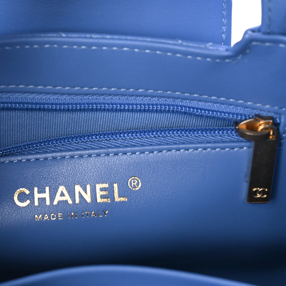 Chanel Shiny Aged Calfskin Quilted Nano Kelly Shopper Blue Blue Image 5