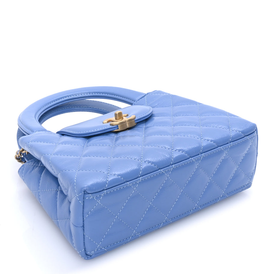 Chanel Shiny Aged Calfskin Quilted Nano Kelly Shopper Blue Blue Image 8