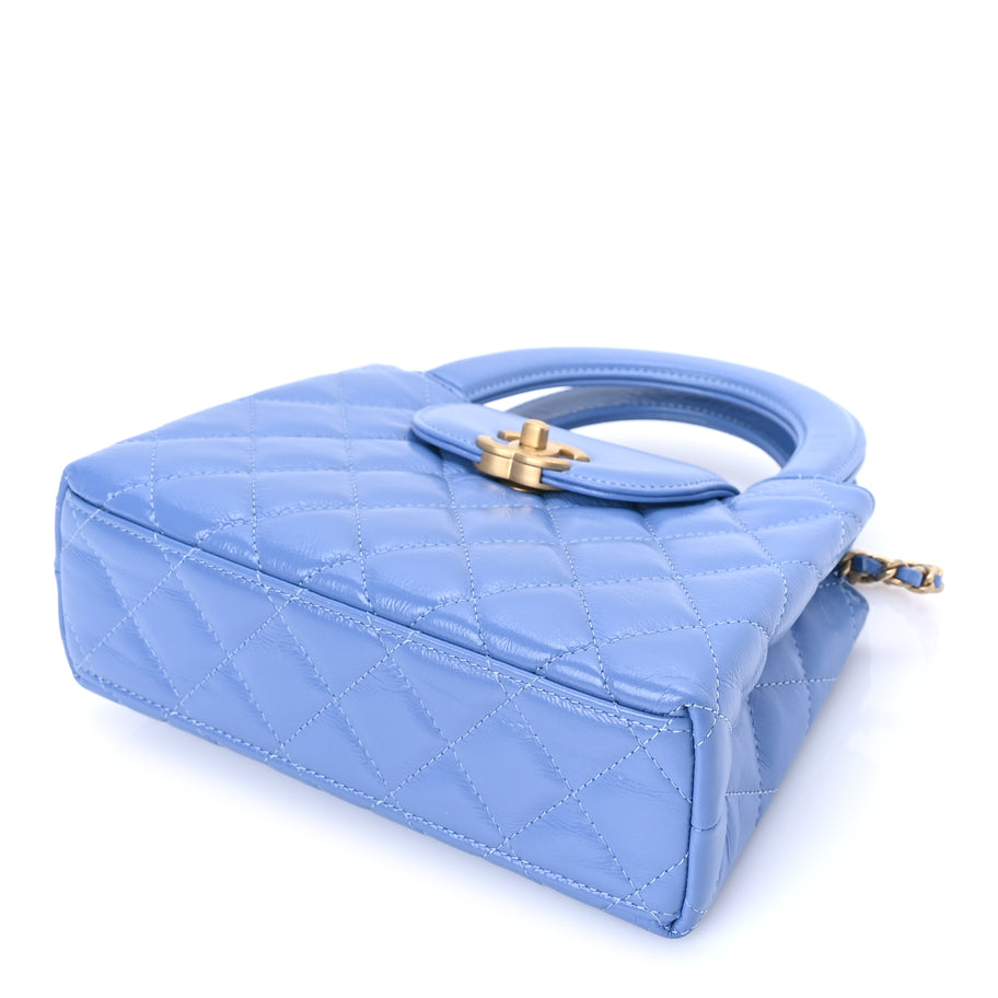 Chanel Shiny Aged Calfskin Quilted Nano Kelly Shopper Blue Blue Image 9
