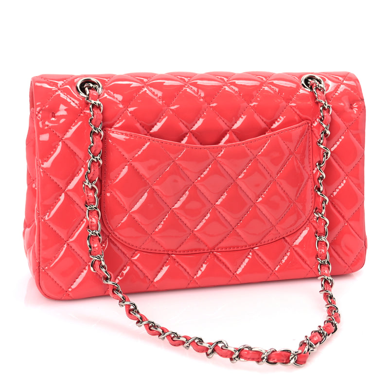  Chanel Patent Calfskin Quilted Medium Double Flap Dark Pink