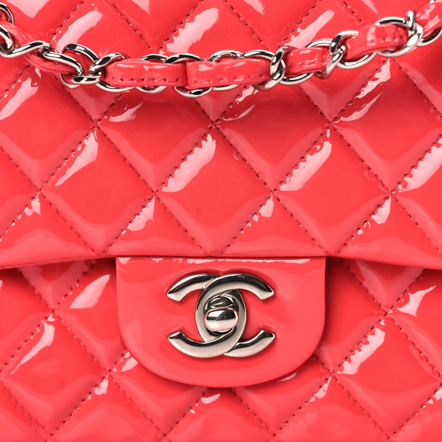 Chanel Patent Calfskin Quilted Medium Double Flap Dark Pink Image 7
