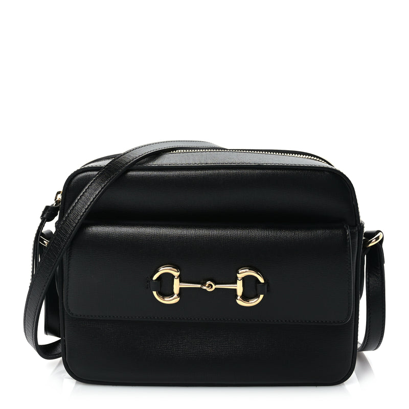  Gucci Textured Calfskin Small Horsebit 1955 Shoulder Bag Black