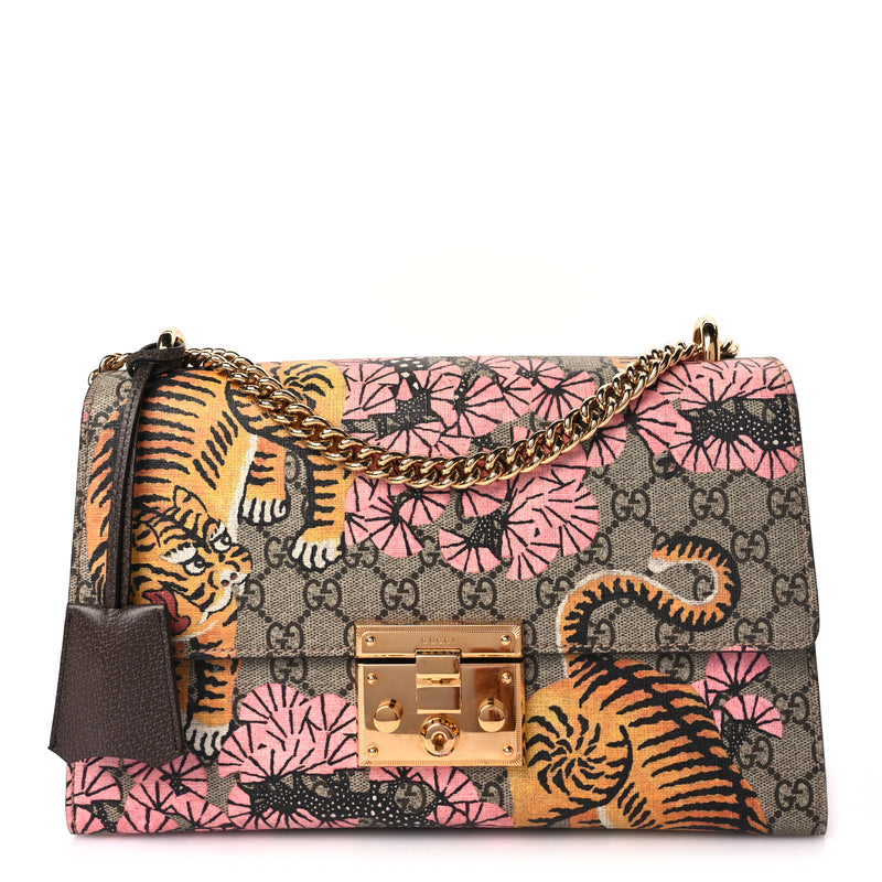  Gucci GG Supreme Monogram Bengal Medium Padlock Shoulder Bag Beige Pink