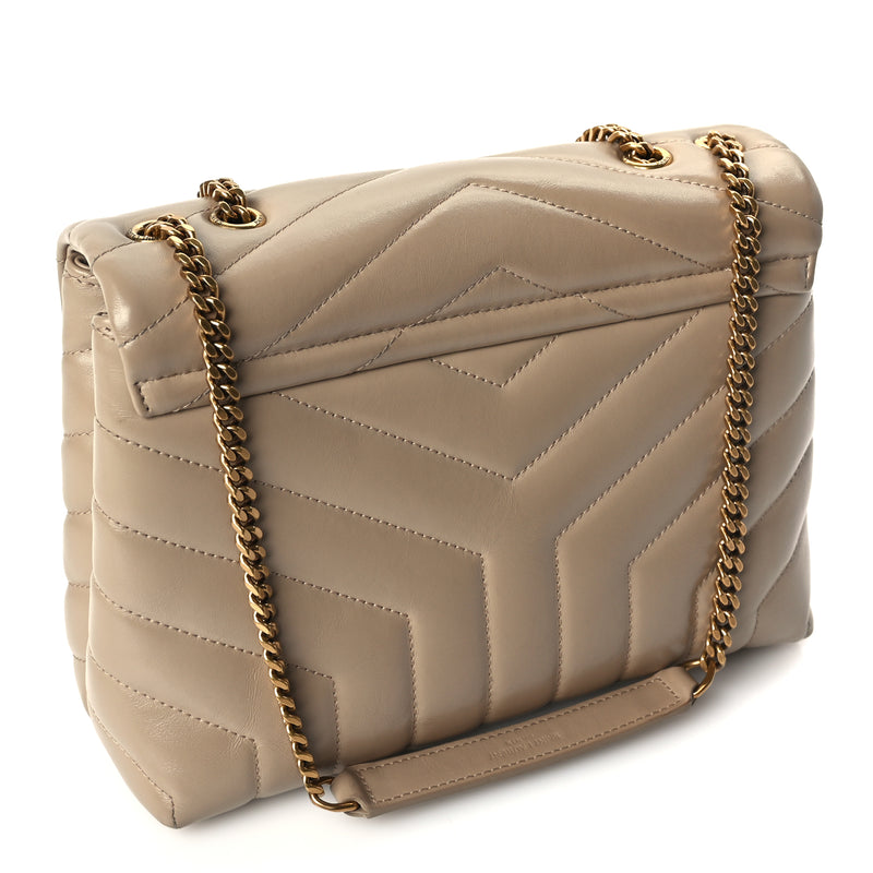  Saint Laurent Calfskin Y Quilted Monogram Small Loulou Chain Satchel Dark Beige