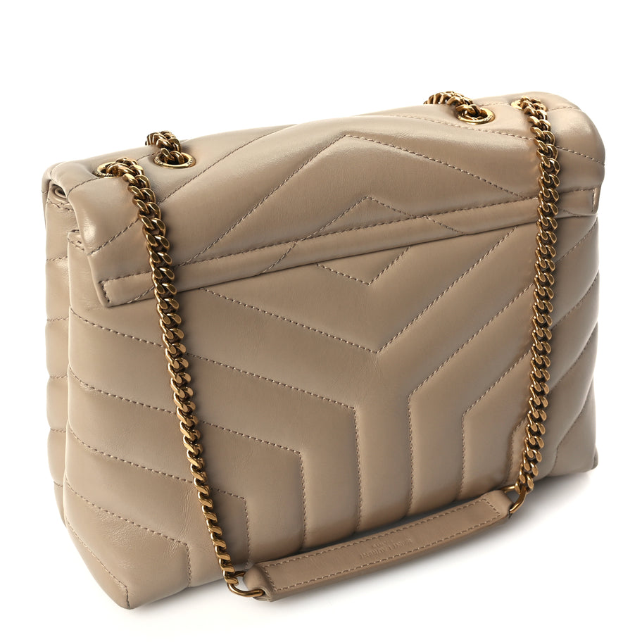 Saint Laurent Calfskin Y Quilted Monogram Small Loulou Chain Satchel Dark Beige Image 2