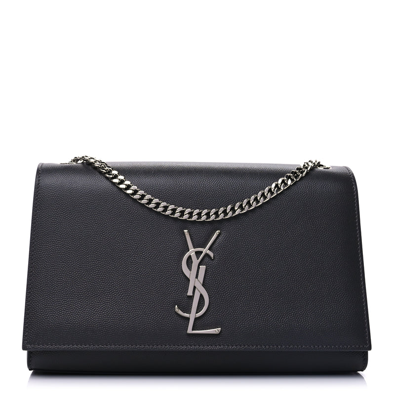  Saint Laurent Grain De Poudre Medium Classic Monogram Kate Satchel Fog