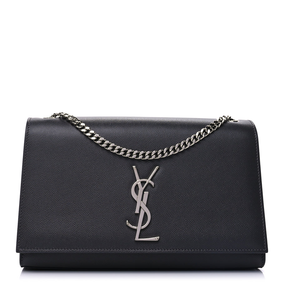 Saint Laurent Grain De Poudre Medium Classic Monogram Kate Satchel Fog Image 1