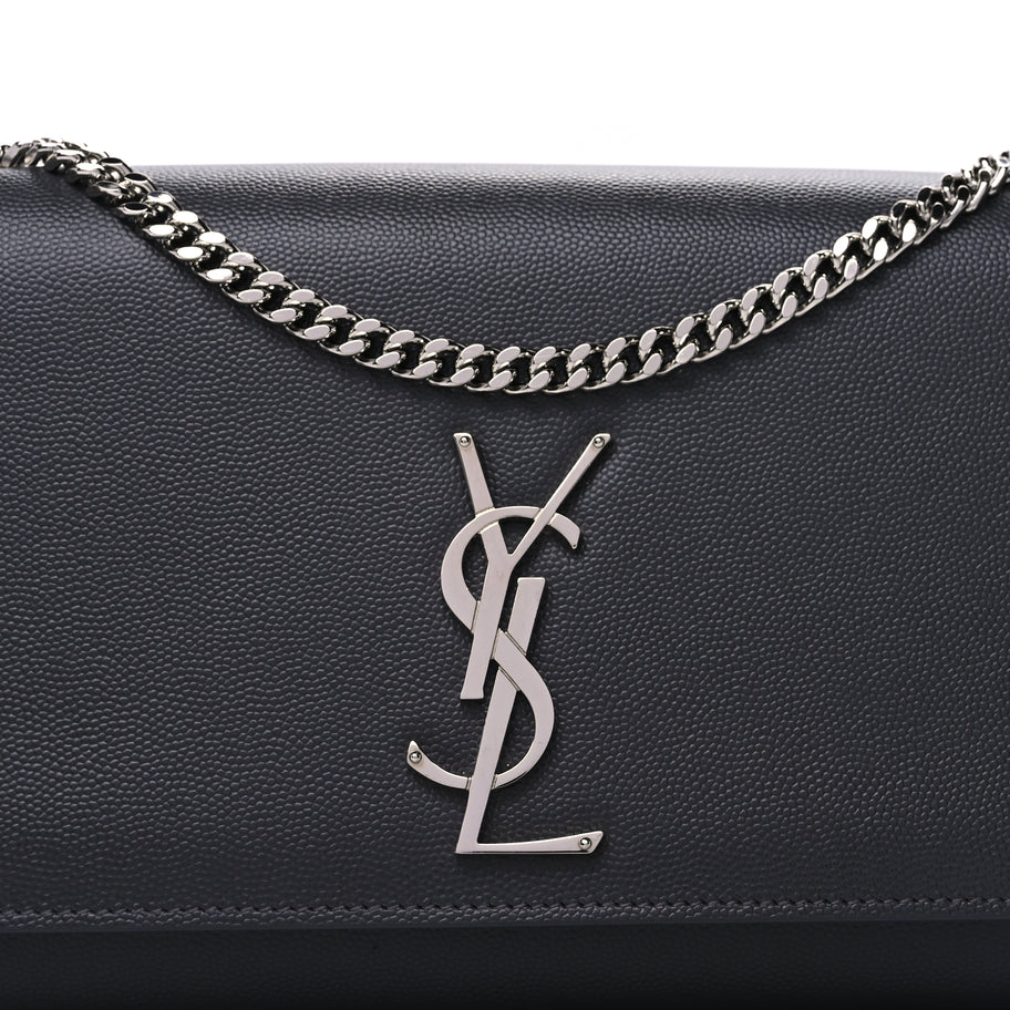Saint Laurent Grain De Poudre Medium Classic Monogram Kate Satchel Fog Image 7