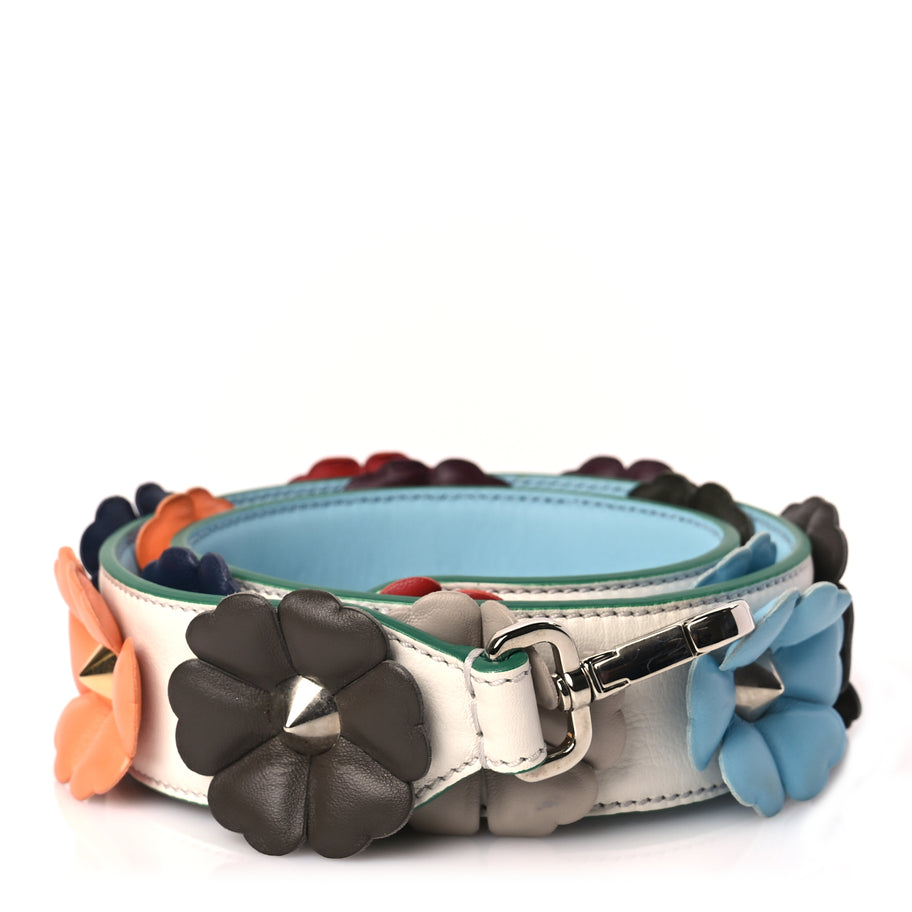 Fendi Vitello Dolce Flowerland Bi-Color Studded Strap You White Ice Multicolor Image 1