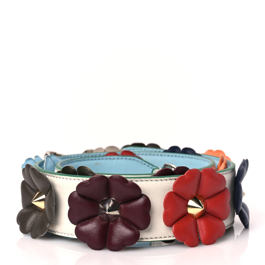 Fendi Vitello Dolce Flowerland Bi-Color Studded Strap You White Ice Multicolor Image 2