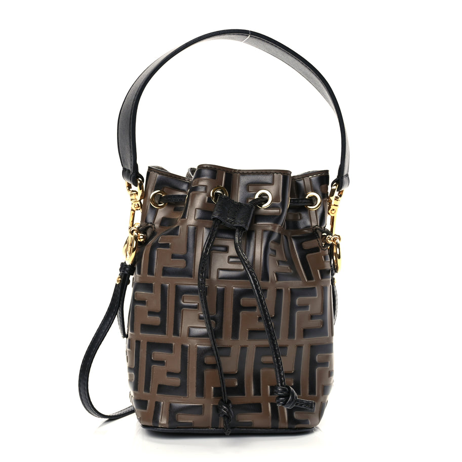 Fendi Vitello Liberty F is Fendi Bi-Color FF 1974 Embossed Mini Mon Tresor Bucket Bag Maya Black Maya Image 1