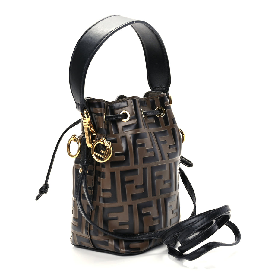 Fendi Vitello Liberty F is Fendi Bi-Color FF 1974 Embossed Mini Mon Tresor Bucket Bag Maya Black Maya Image 2