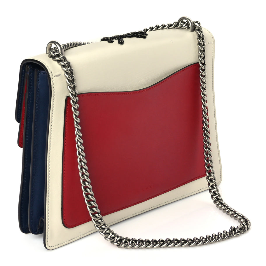 Gucci Calfskin Bee Embroidered Medium Dionysus Shoulder Bag White Blue Hibiscus Red Image 2