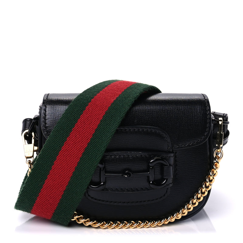  Gucci Azalea Calfskin Web Monochrome Horsebit 1955 Wallet On Strap  Black