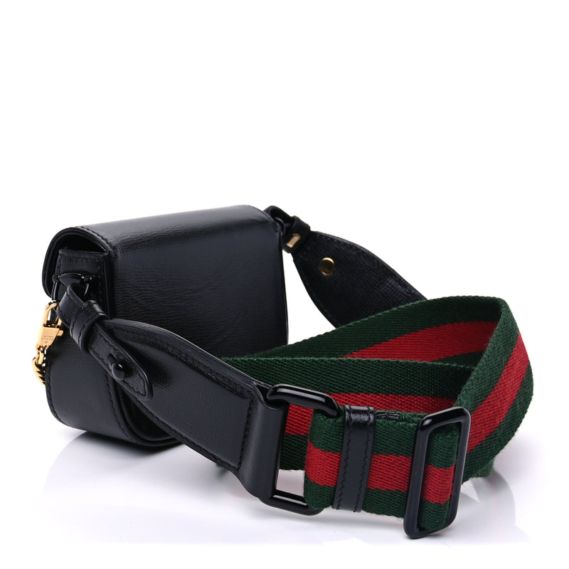  Gucci Azalea Calfskin Web Monochrome Horsebit 1955 Wallet On Strap  Black