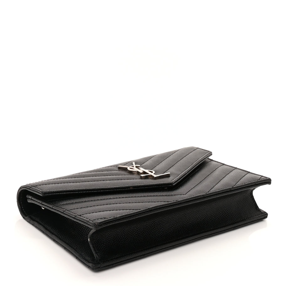 Saint Laurent Grain De Poudre Matelasse Chevron Monogram Envelope Chain Wallet Black Image 3