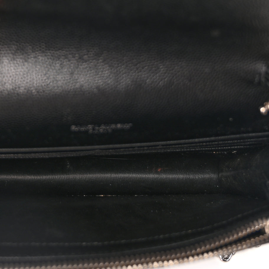 Saint Laurent Grain De Poudre Matelasse Chevron Monogram Envelope Chain Wallet Black Image 4