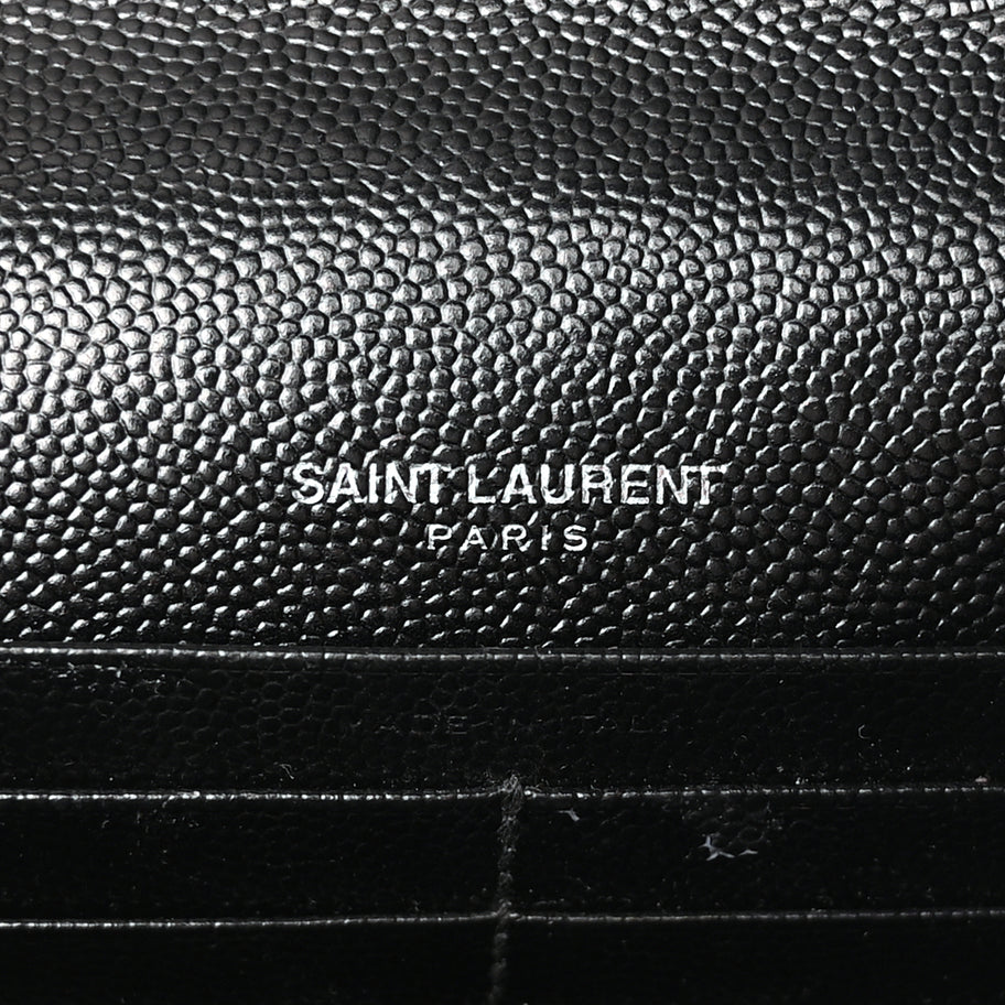 Saint Laurent Grain De Poudre Matelasse Chevron Monogram Envelope Chain Wallet Black Image 5