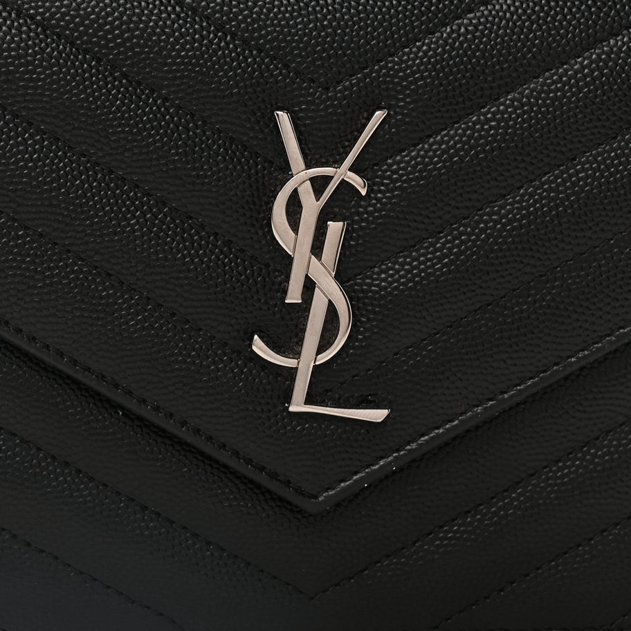 Saint Laurent Grain De Poudre Matelasse Chevron Monogram Envelope Chain Wallet Black Image 6