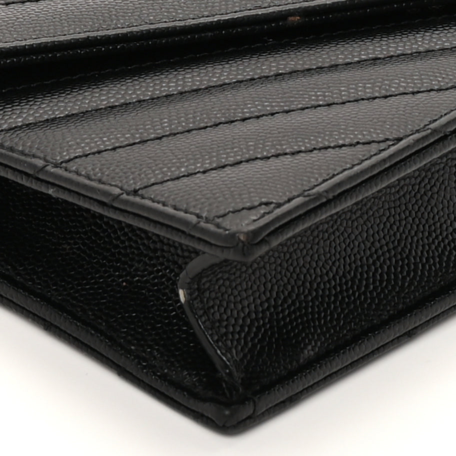 Saint Laurent Grain De Poudre Matelasse Chevron Monogram Envelope Chain Wallet Black Image 7