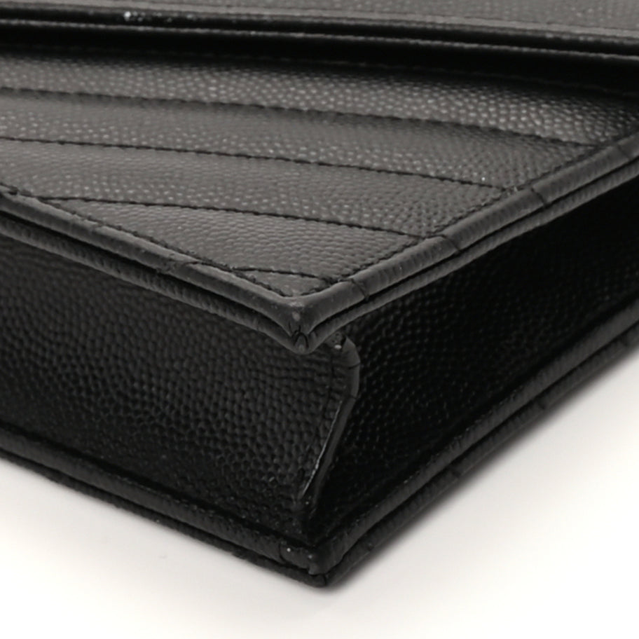 Saint Laurent Grain De Poudre Matelasse Chevron Monogram Envelope Chain Wallet Black Image 8