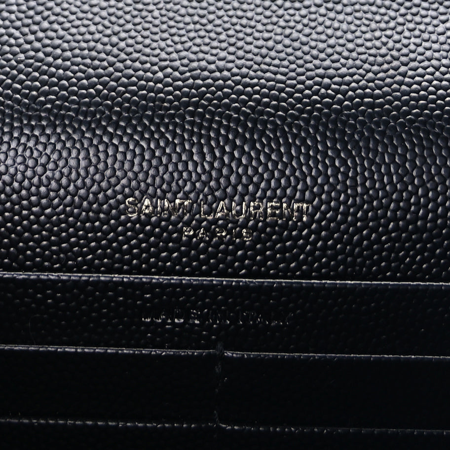 Saint Laurent Grain De Poudre Matelasse Chevron Monogram Monochrome Envelope Chain Wallet Black Image 5