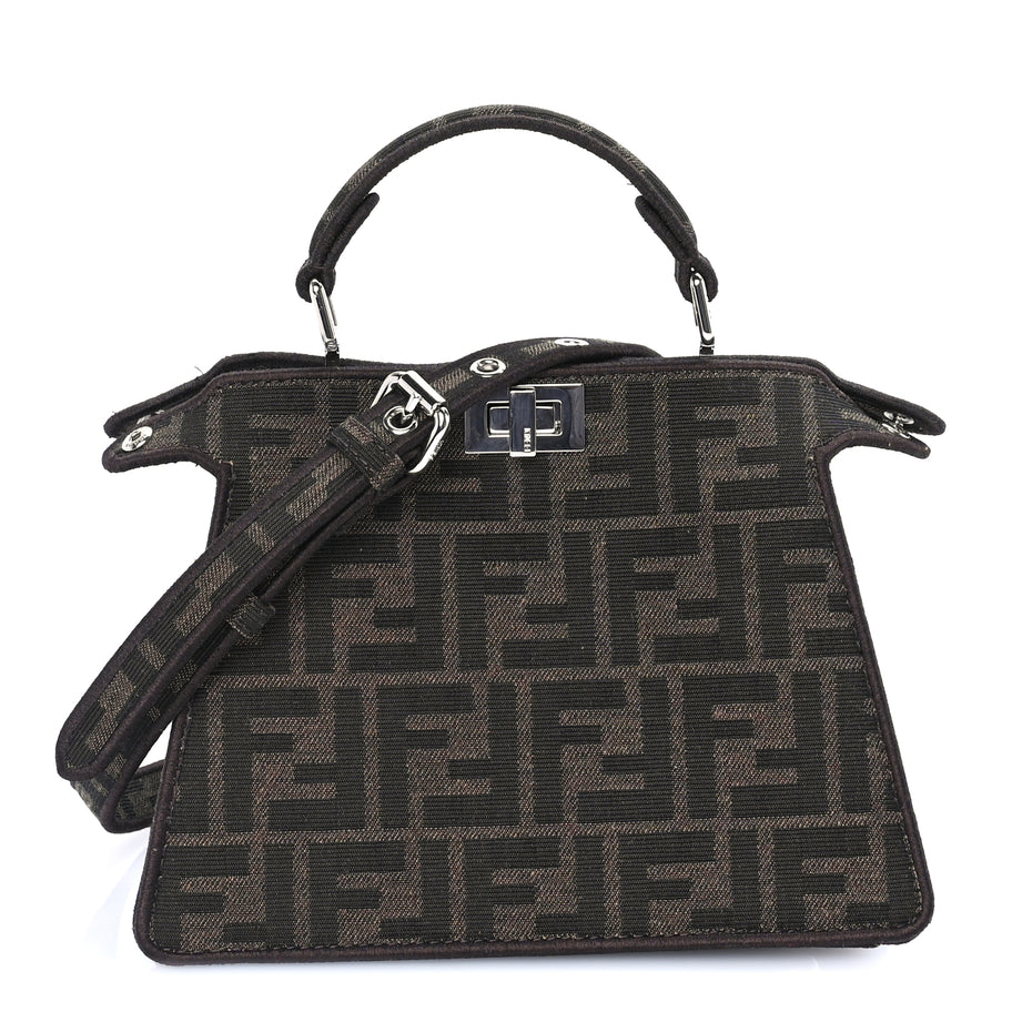 Fendi Fabric Jacquard FF 1974 Crystal Petite Peekaboo I SEE U Satchel Tabacco Moro Image 1