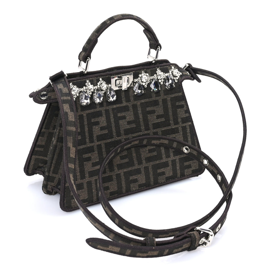 Fendi Fabric Jacquard FF 1974 Crystal Petite Peekaboo I SEE U Satchel Tabacco Moro Image 2