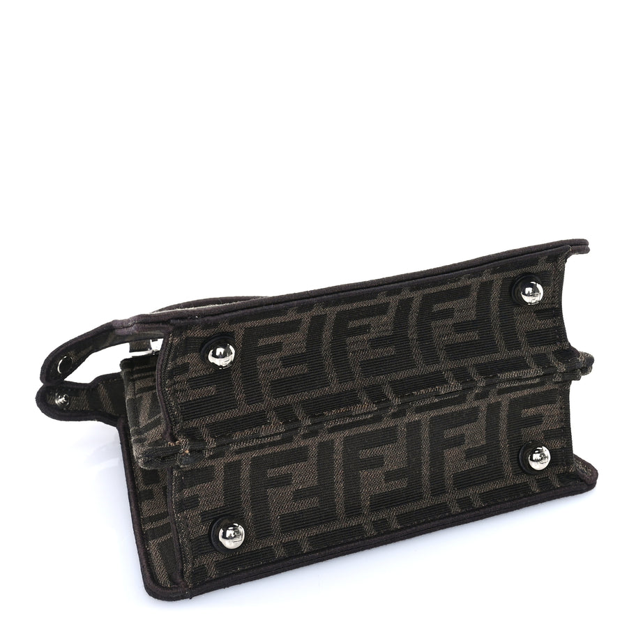 Fendi Fabric Jacquard FF 1974 Crystal Petite Peekaboo I SEE U Satchel Tabacco Moro Image 3