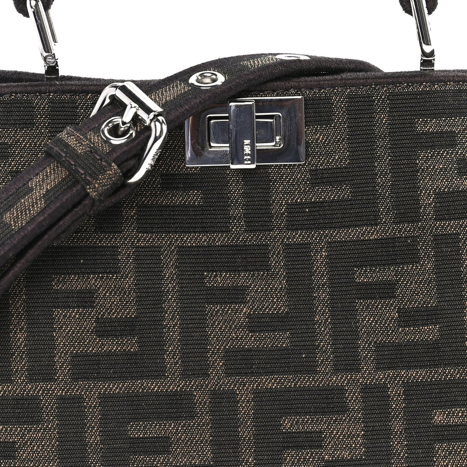 Fendi Fabric Jacquard FF 1974 Crystal Petite Peekaboo I SEE U Satchel Tabacco Moro Image 6