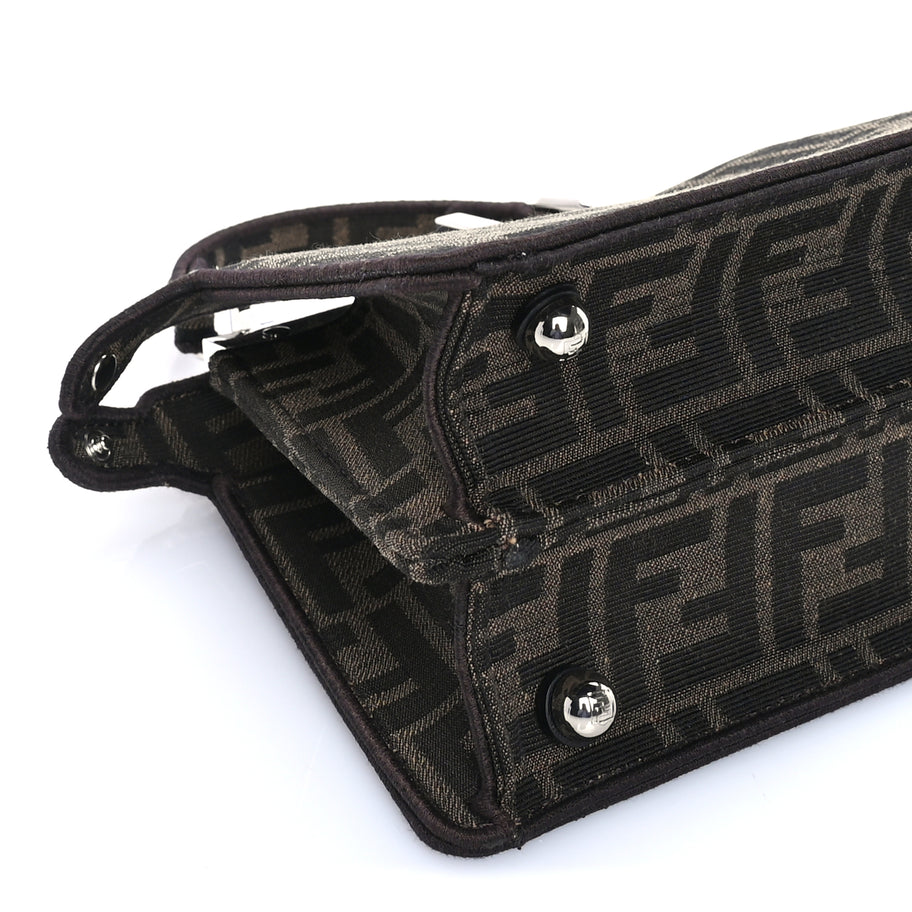 Fendi Fabric Jacquard FF 1974 Crystal Petite Peekaboo I SEE U Satchel Tabacco Moro Image 7