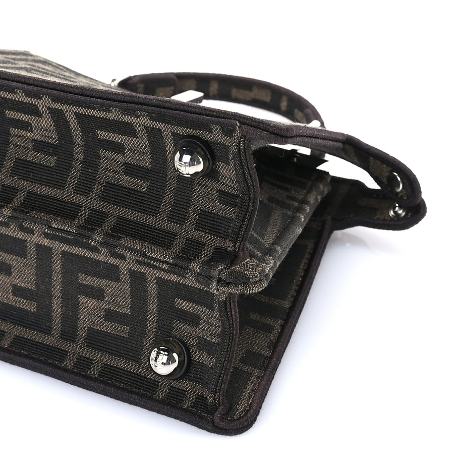 Fendi Fabric Jacquard FF 1974 Crystal Petite Peekaboo I SEE U Satchel Tabacco Moro Image 8