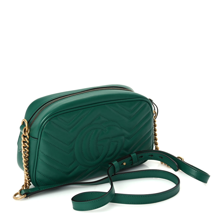 Gucci Calfskin Matelasse Small GG Marmont Chain Shoulder Bag  Emerald Green Image 2