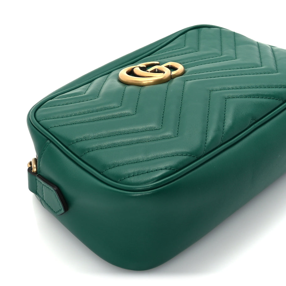 Gucci Calfskin Matelasse Small GG Marmont Chain Shoulder Bag  Emerald Green Image 7