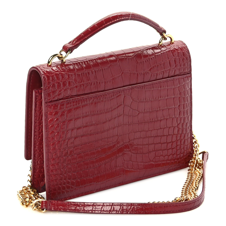 Saint Laurent Calfskin Crocodile Embossed Monogram Sunset Top Handle Chain Wallet Rouge Legion Image 2