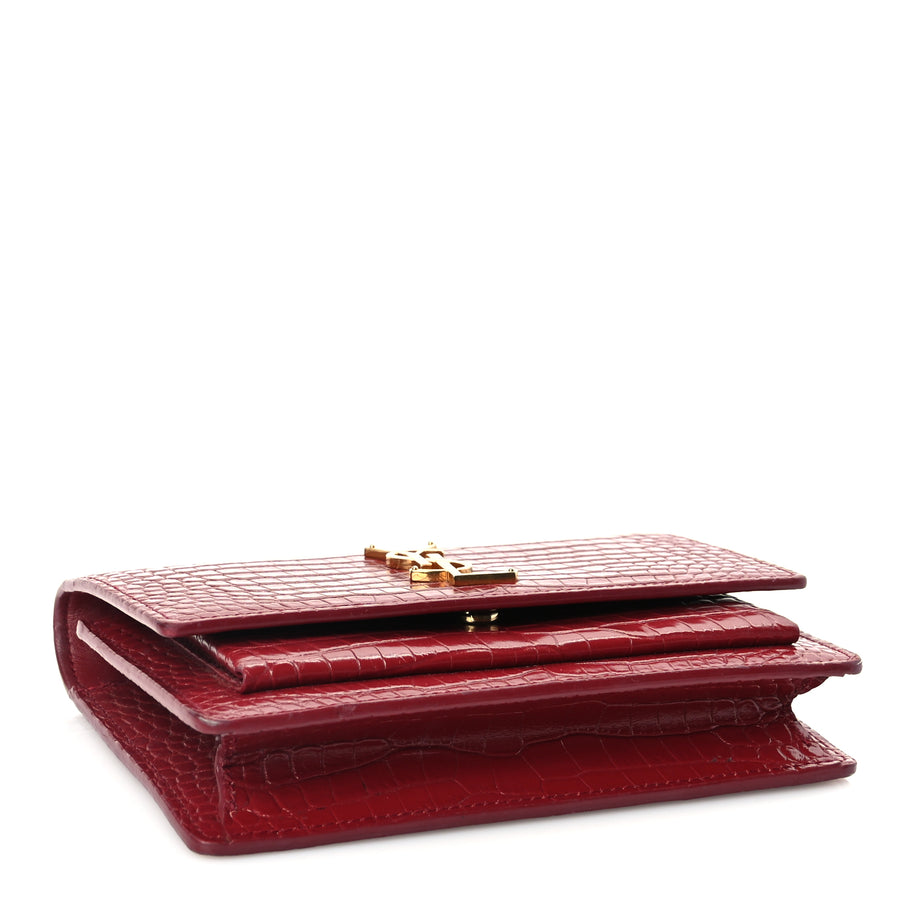 Saint Laurent Calfskin Crocodile Embossed Monogram Sunset Top Handle Chain Wallet Rouge Legion Image 3