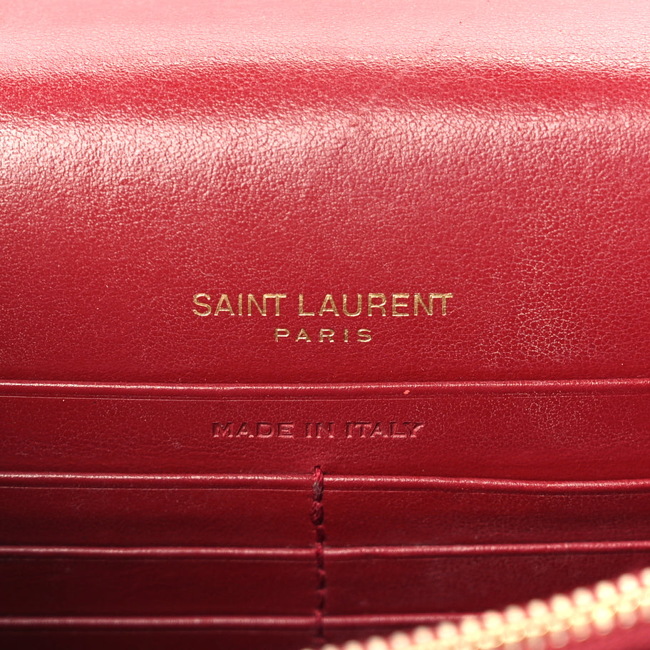 Saint Laurent Calfskin Crocodile Embossed Monogram Sunset Top Handle Chain Wallet Rouge Legion Image 5