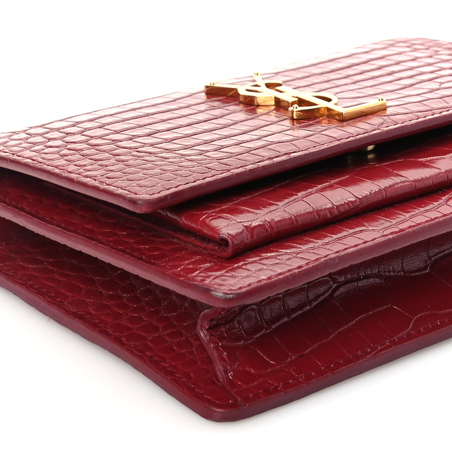 Saint Laurent Calfskin Crocodile Embossed Monogram Sunset Top Handle Chain Wallet Rouge Legion Image 7