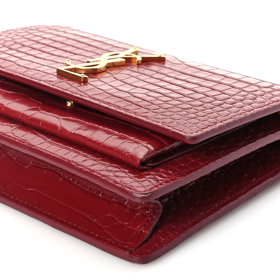 Saint Laurent Calfskin Crocodile Embossed Monogram Sunset Top Handle Chain Wallet Rouge Legion Image 8