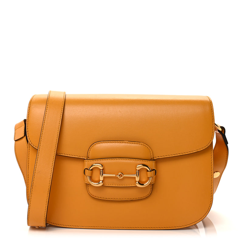  Gucci Textured Calfskin Horsebit 1955 Shoulder Bag  Yellow