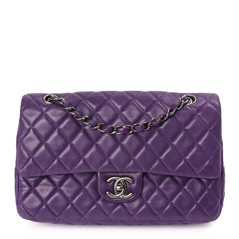  Chanel Lambskin Quilted Medium Double Flap Purple