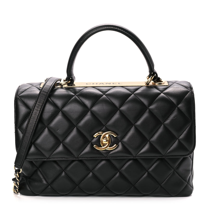  Chanel Lambskin Quilted Medium Trendy CC Flap Dual Handle Bag Black